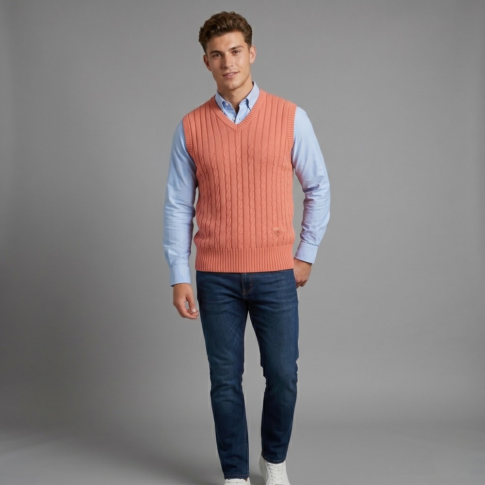 Slazenger Mens L Coral Sweater Vest Golf Shop Collection Sea Island Cotton Cable